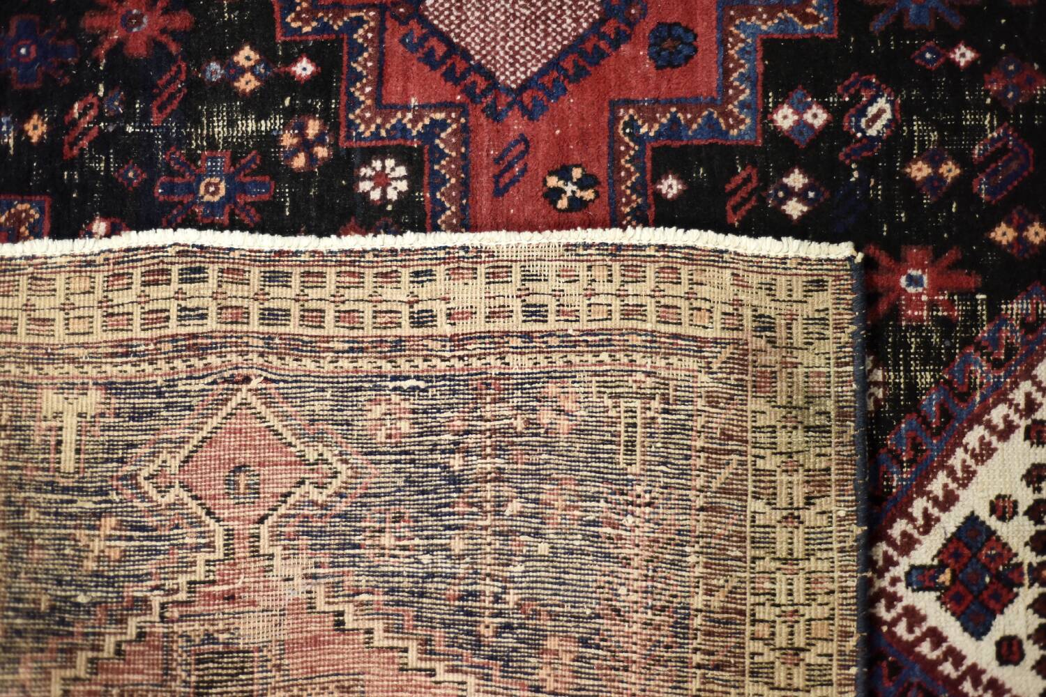 Handwoven Afshar oriental rug, Middle East, 1950s