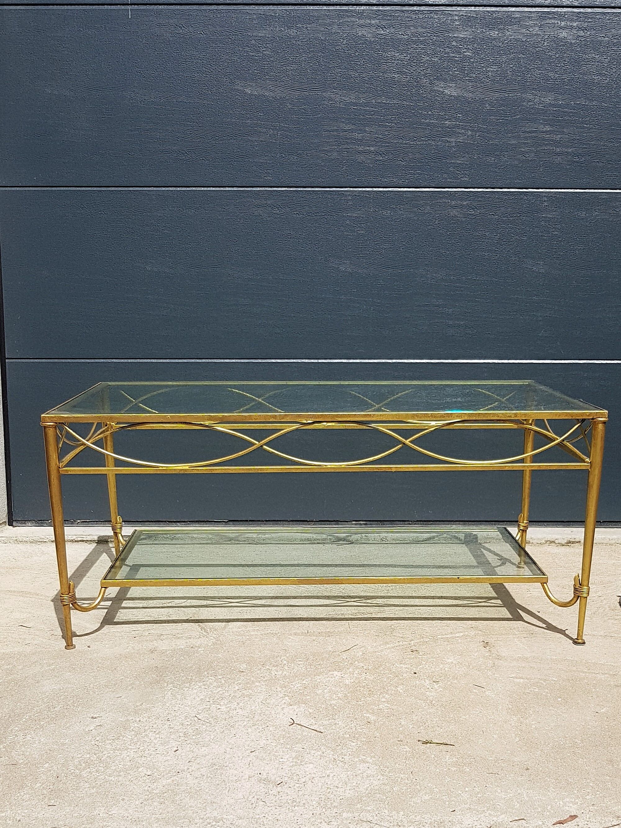 Gold metal and glass coffee table