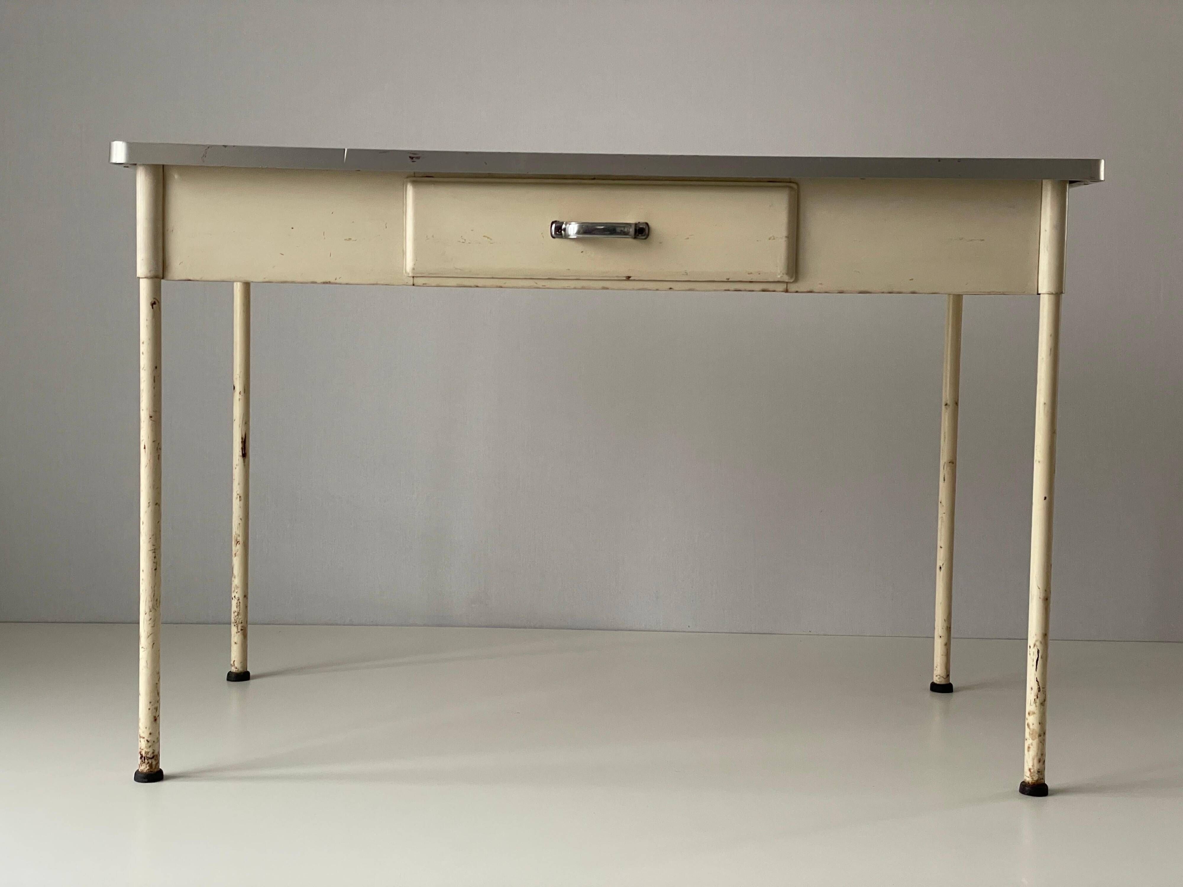 Art Deco industrial hospital doctor's desk with drawer, 1940s, Germany