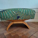 Art Deco pouf in sycamore and exotic fabric