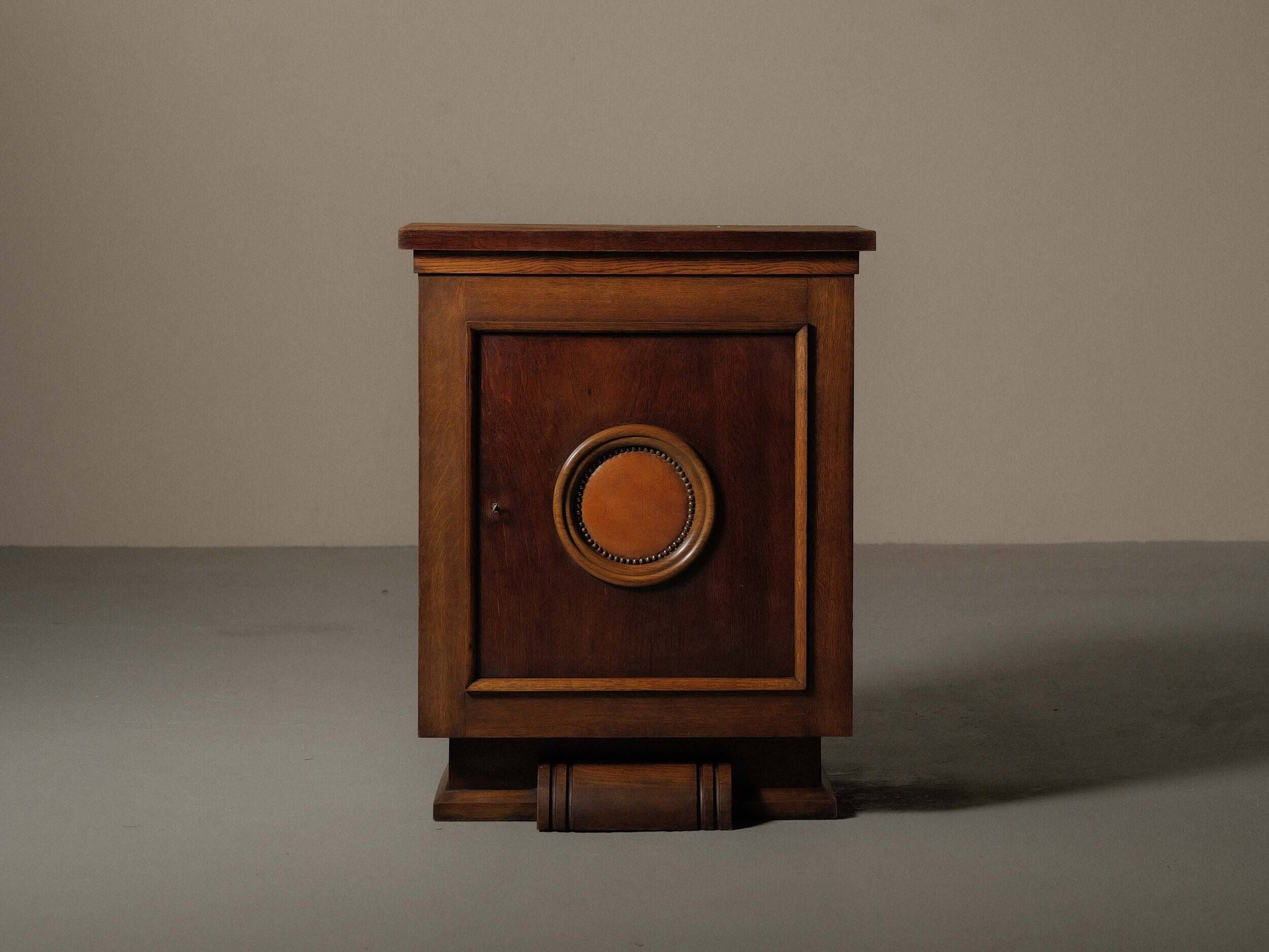 Modernist oak and leather furniture – France, circa 1940