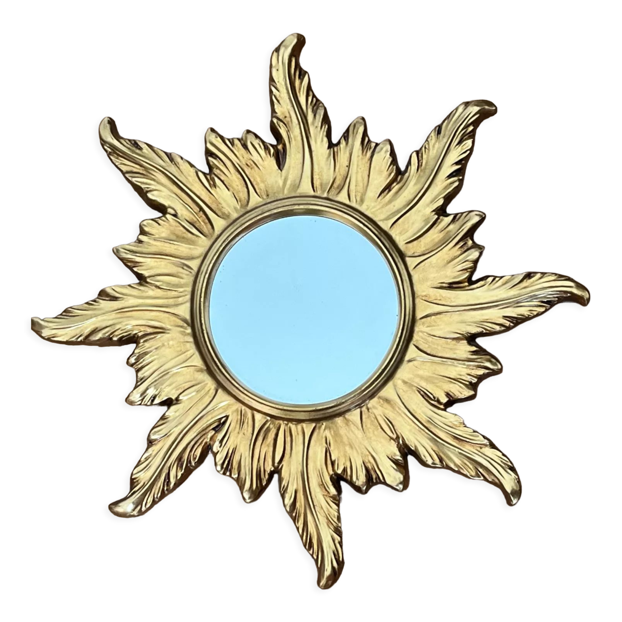 Miroir soleil en bois doré