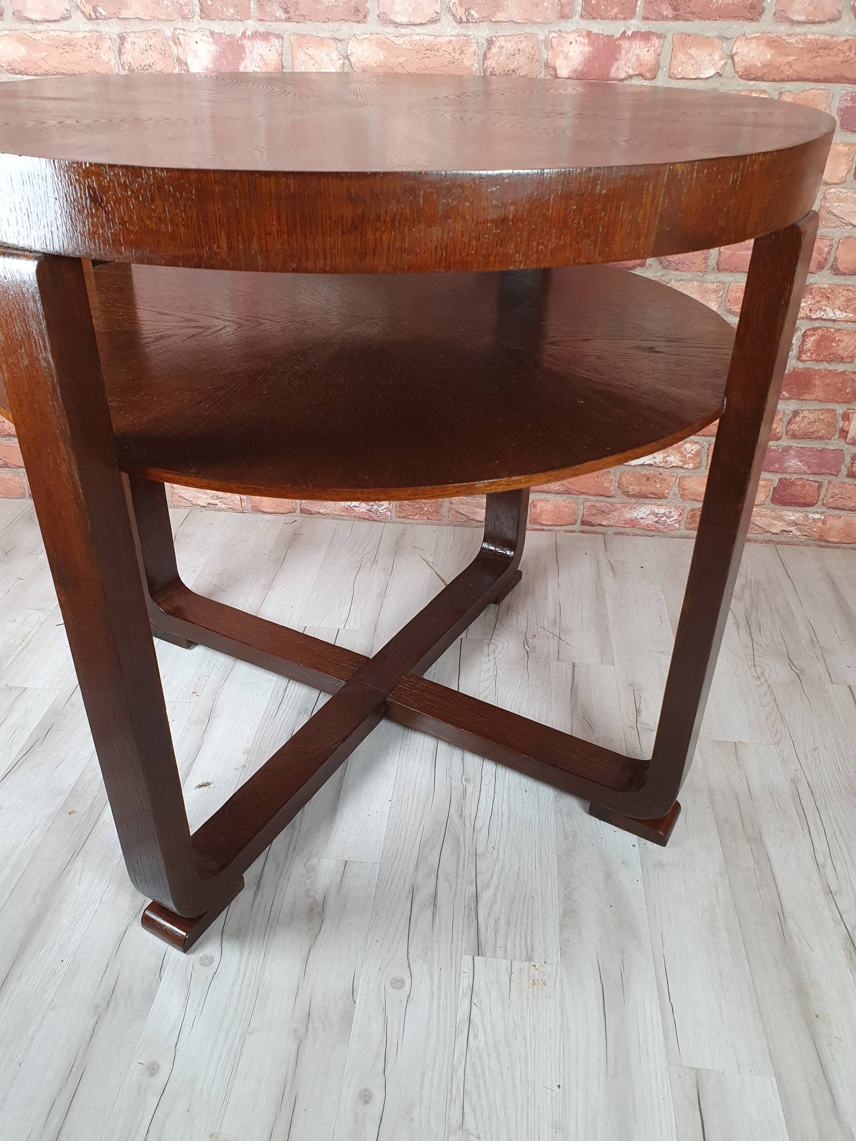 Table Art Déco en chêne rénovée, Pologne années 1930