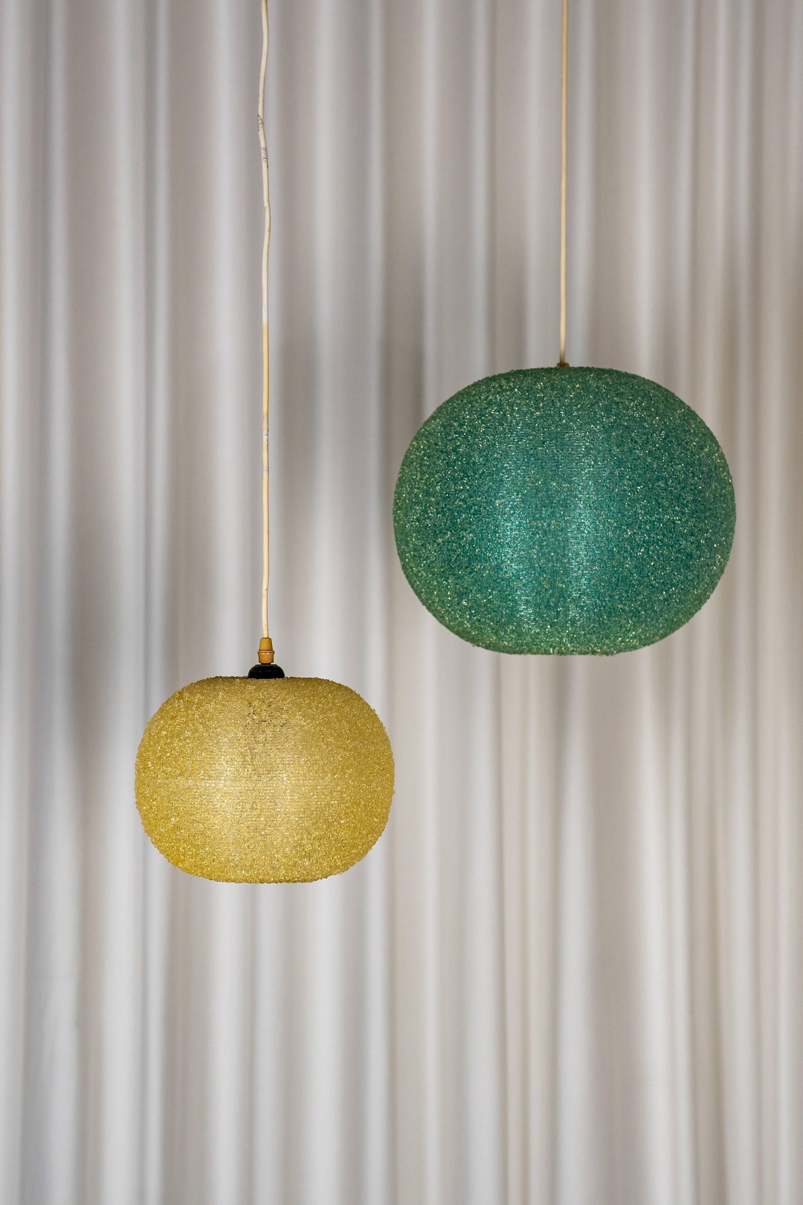 Set of two Sugarball Moon pendant lights by Rotaflex, Belgium, 1970