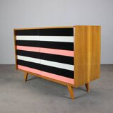 Restored 1960 chest of drawers by Jiroutek in oak with color-block drawers
