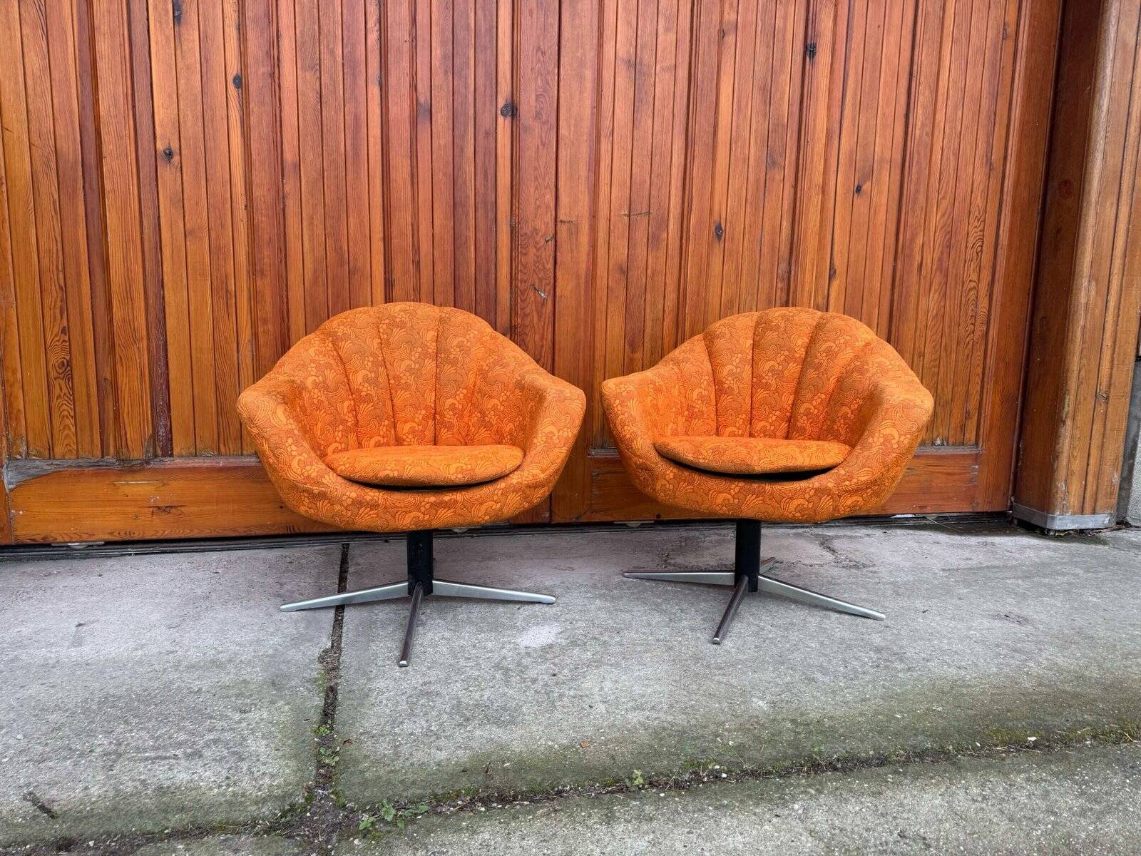 Mid-century metal and fabric swivel chairs, 1960s, set of 2