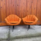 Mid-century metal and fabric swivel chairs, 1960s, set of 2