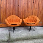 Mid-century metal and fabric swivel chairs, 1960s, set of 2