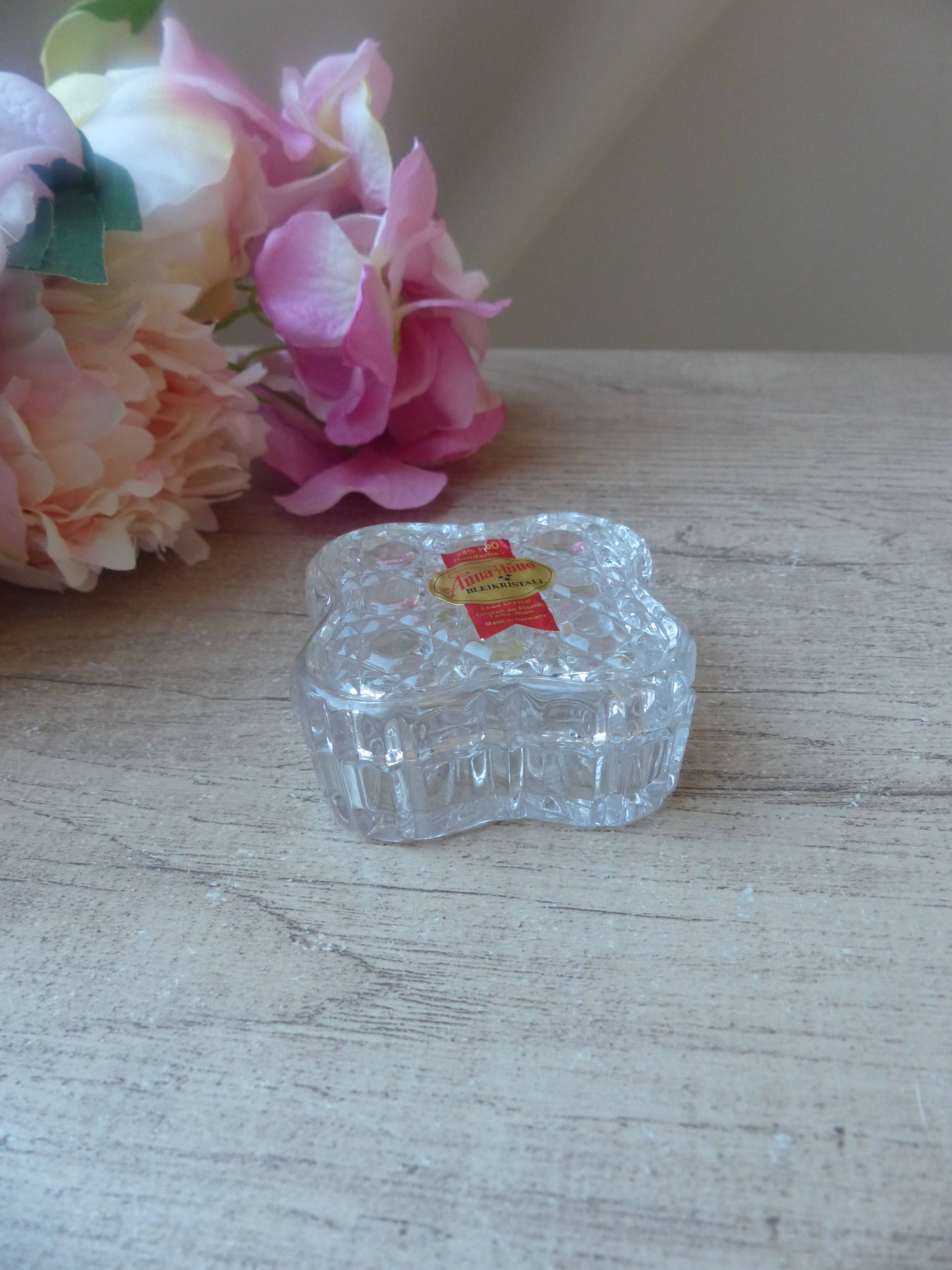 Old small square crystal box Anna Hütte