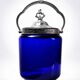 Antique biscuit jar/sweet jar, cobalt blue glass and silver-plated metal, early 20th century.