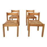 4 wooden and straw chairs