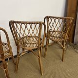 Set of table and 4 chairs in bamboo and rattan, 1960