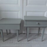 Duo of mismatched bedside tables green of gray