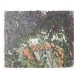 Tableau art brut vue d’un jardin années 70 vintage