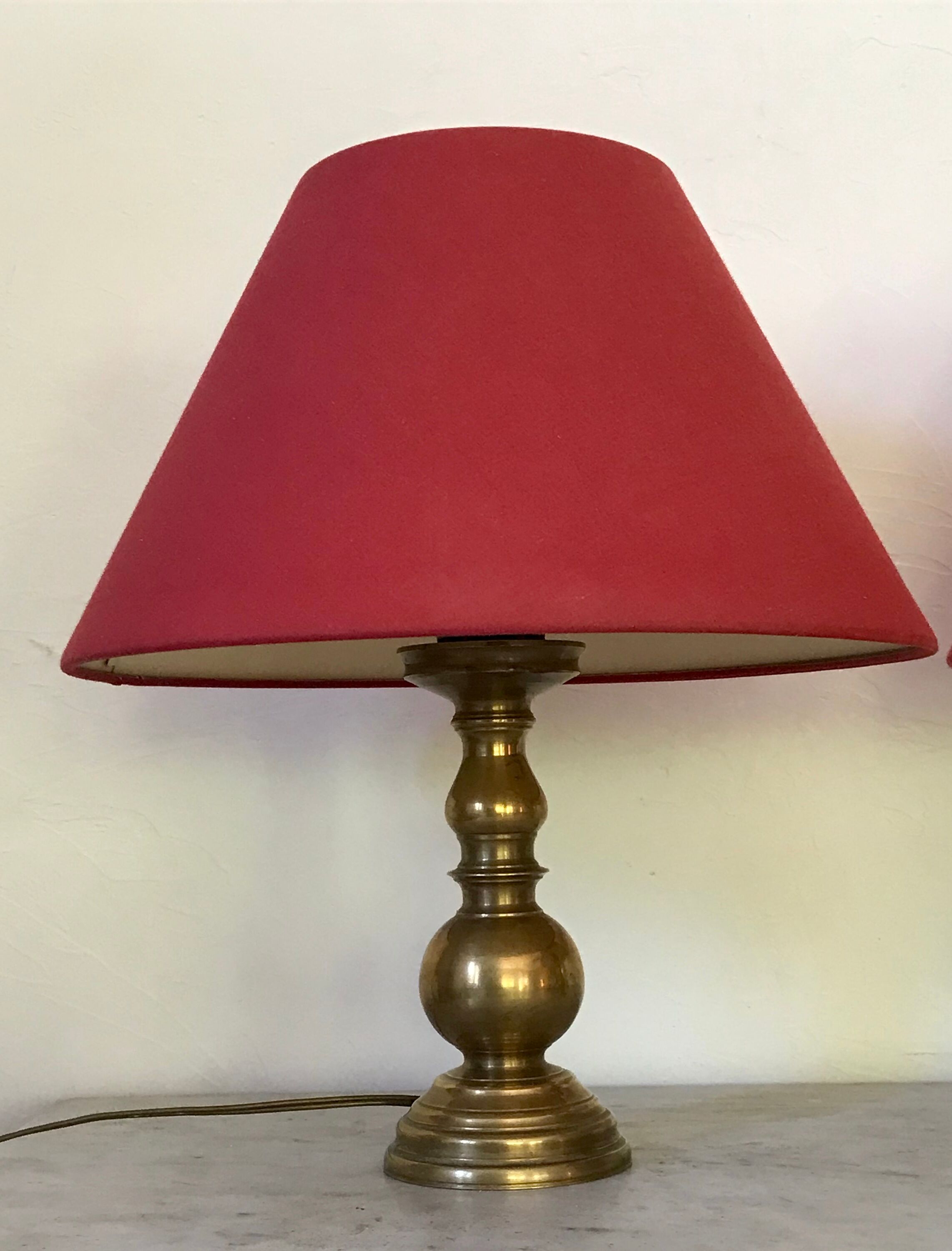 Pair of brass lamps