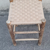 Vintage handmade wooden stool and rope