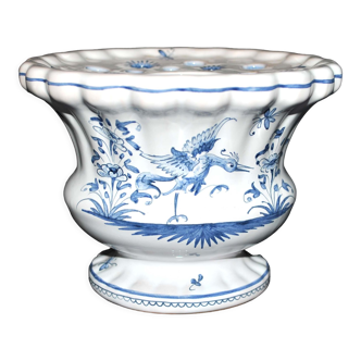 Vase pique-fleur vintage en faïence de moustiers - décor oiseau bleu bouquetière