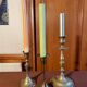 Trio of brass candlesticks