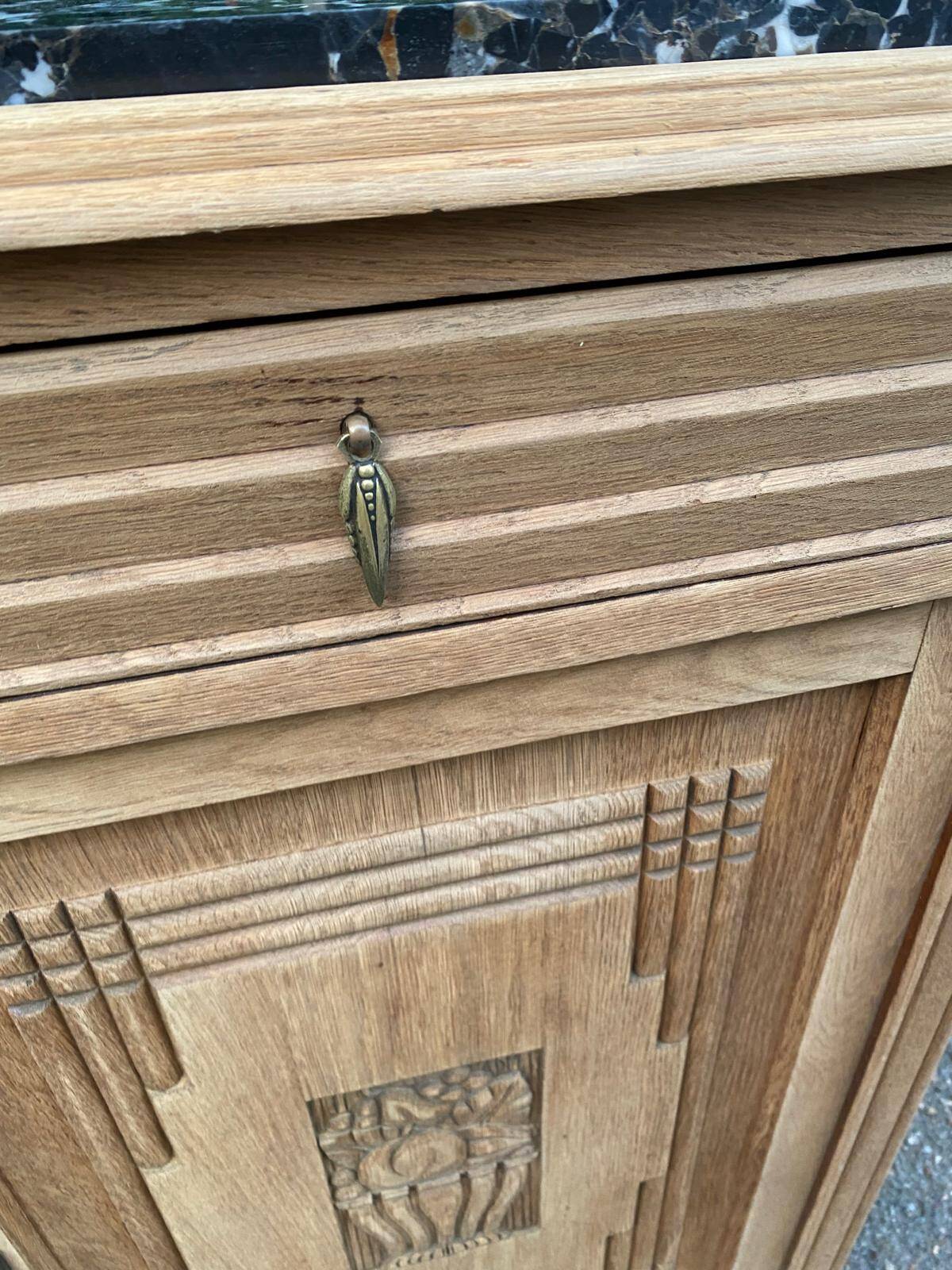 Parisian buffet in Art Deco style, renovated in raw solid oak and terrazzo marble 193.