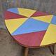 Czechoslovak table in Brussels style, made of oak and colourful umakart, 1950s.