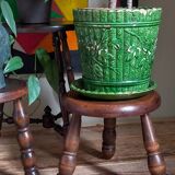 Low tripod stool in vintage turned solid wood