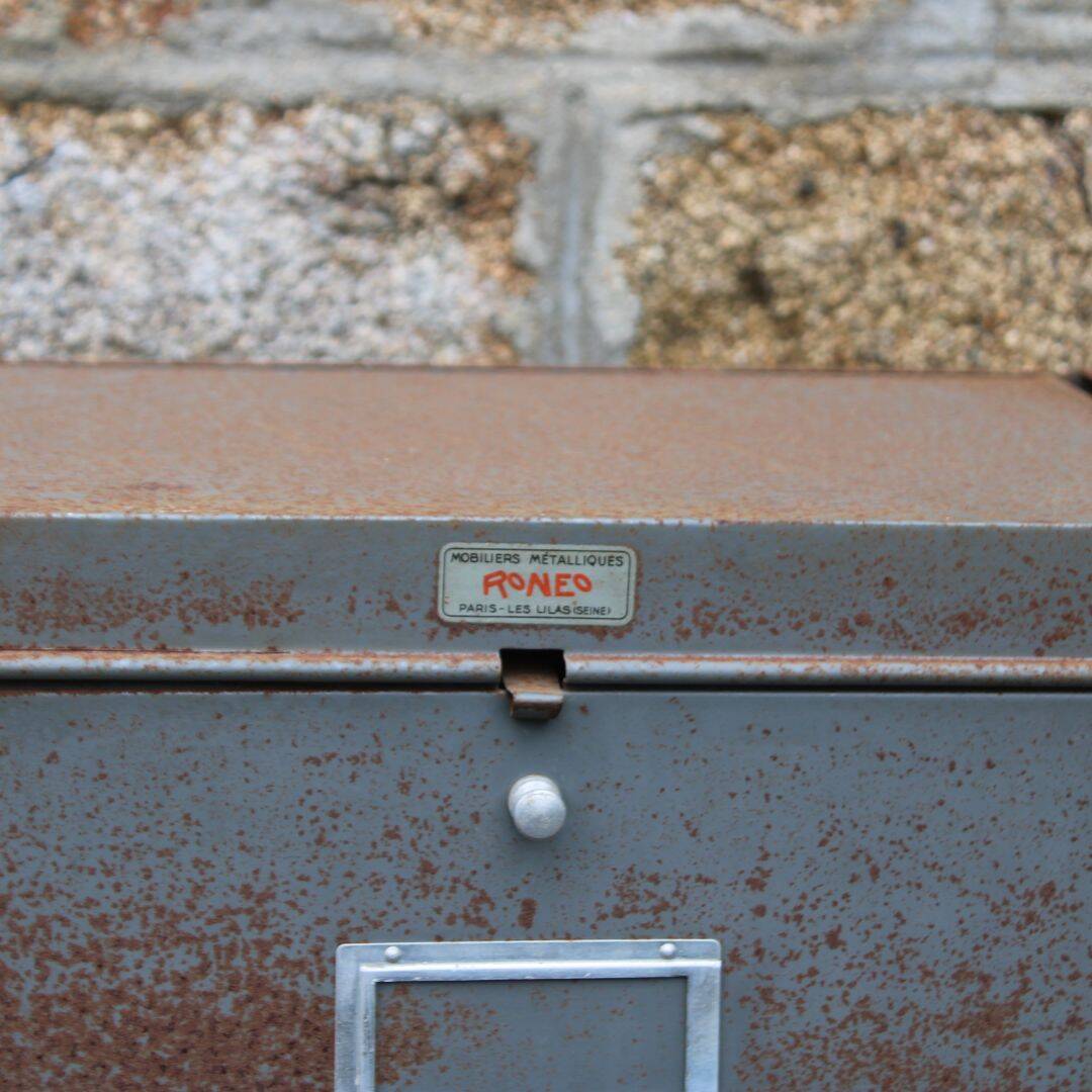 Patinated metal industrial filing cabinet – roneo
