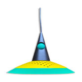 Vintage green-yellow pendant light | small mid century design hanging lamp | retro metal pendant