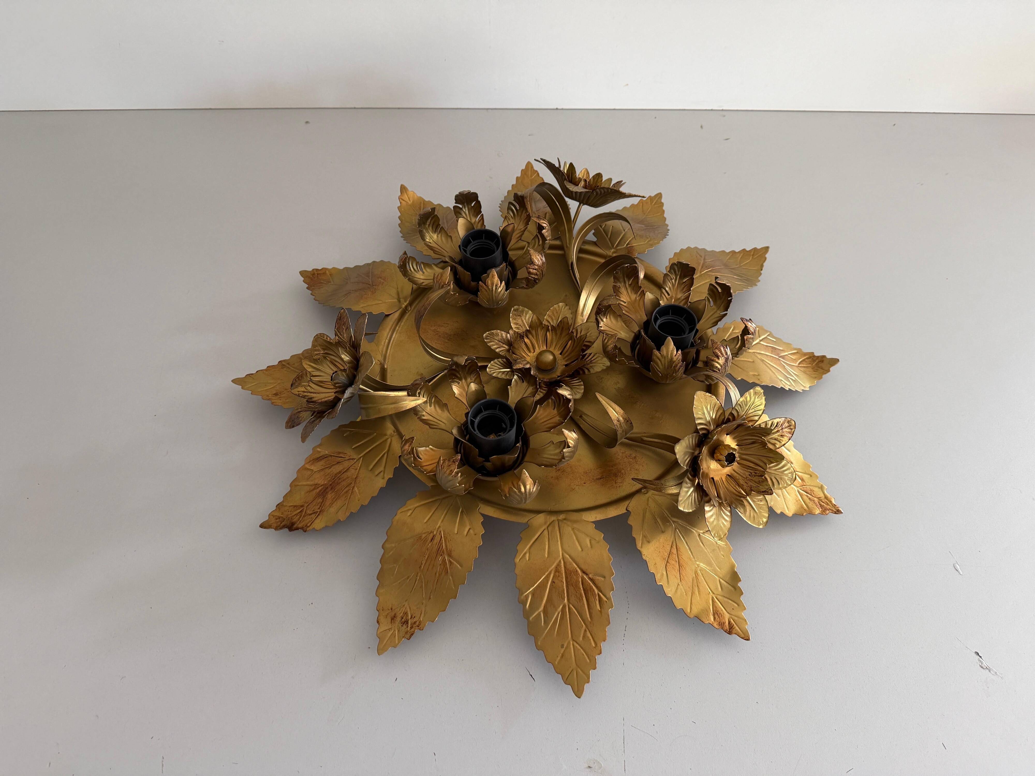 Three-arm flush lamp, brass, Design/One, 1960s, Germany