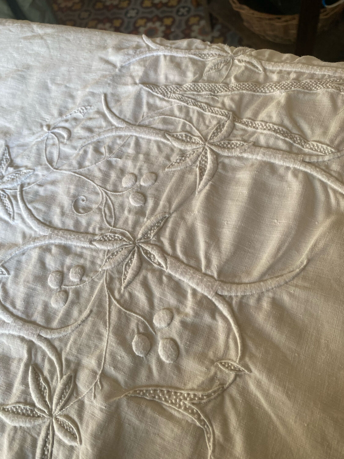 Monogrammed and embroidered castle sheet.