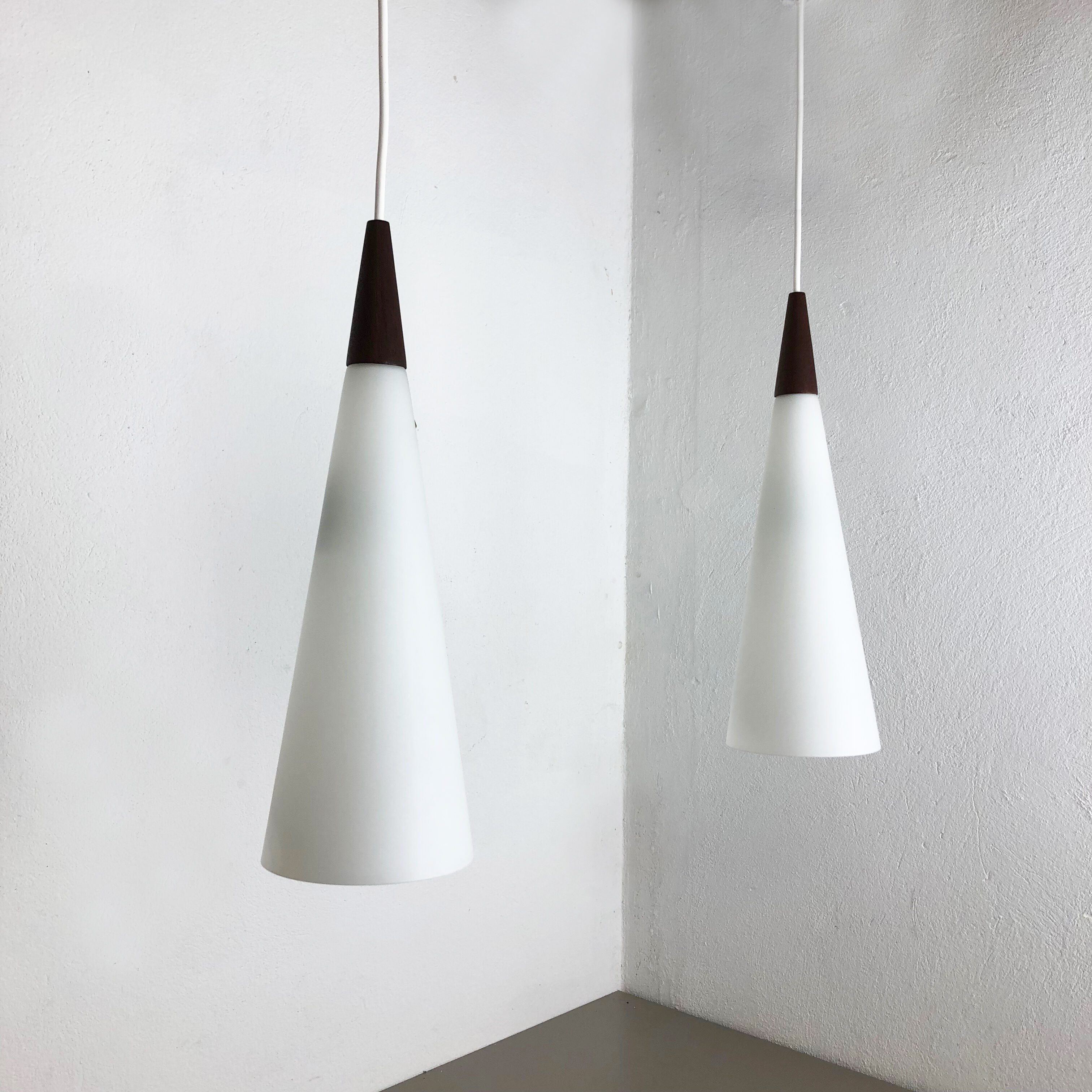 Set of 2 "trompet" hanging lamps by Jo Hammerborg for Fog & Mørup, Denmark, 1963