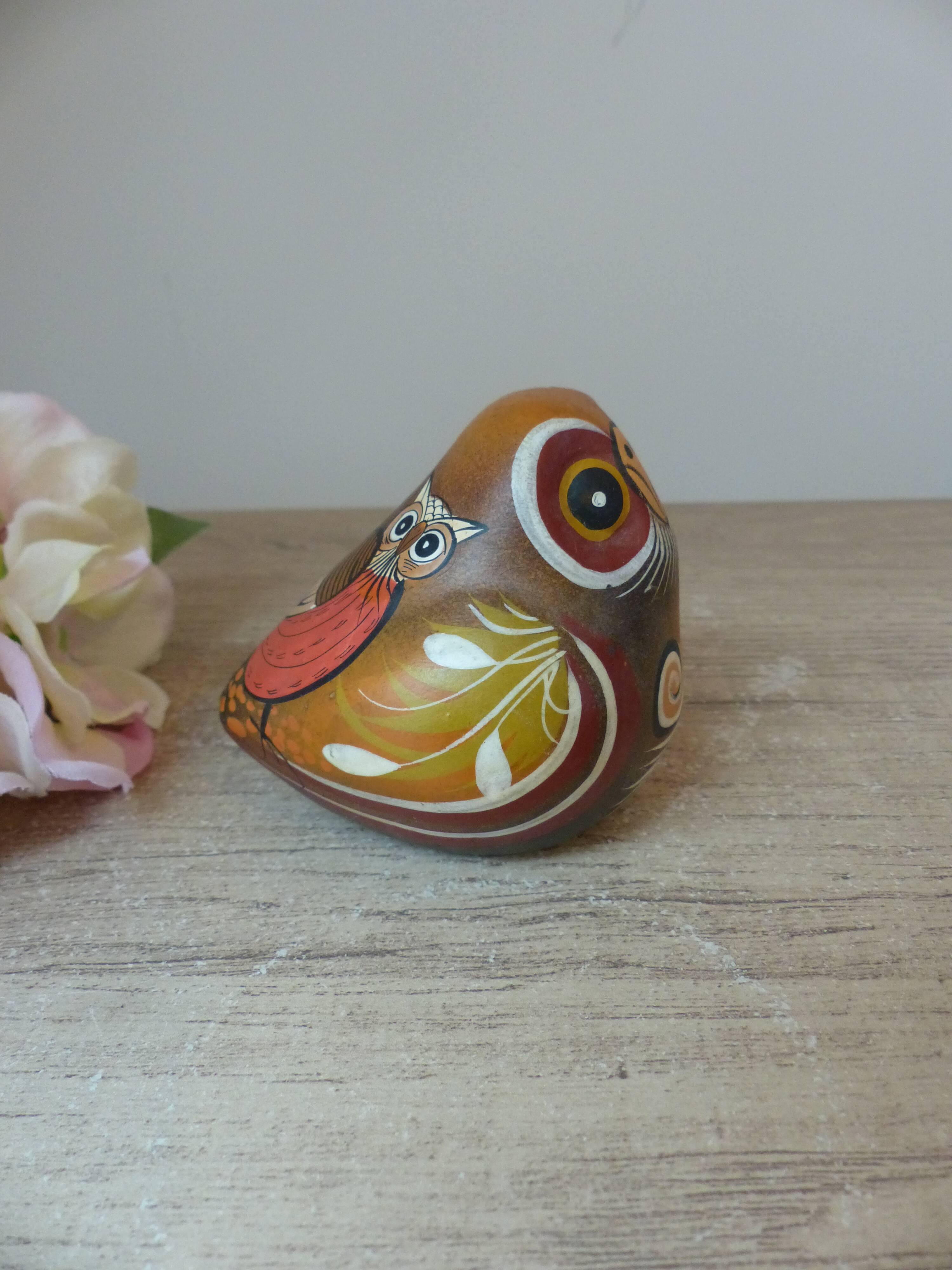 Vintage Hand Painted Mexican Art Pottery Owl Sculpture Signed Elias Regin Mexico