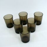 6 smoked brown tempered glass cups - Vereco France - vintage 70s