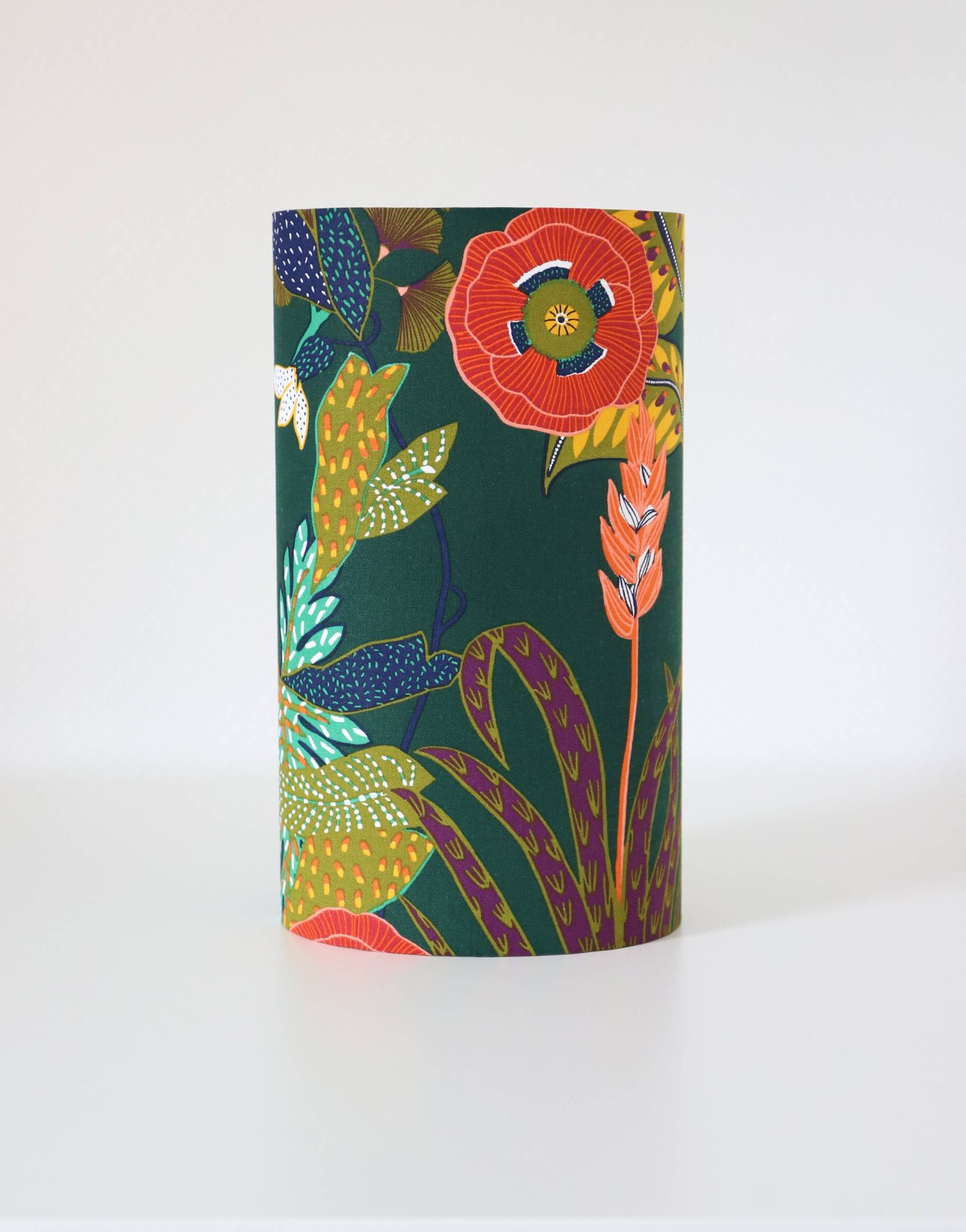 Table lamp, Mid-Century carved wood base, and Jungle Floral lampshade
