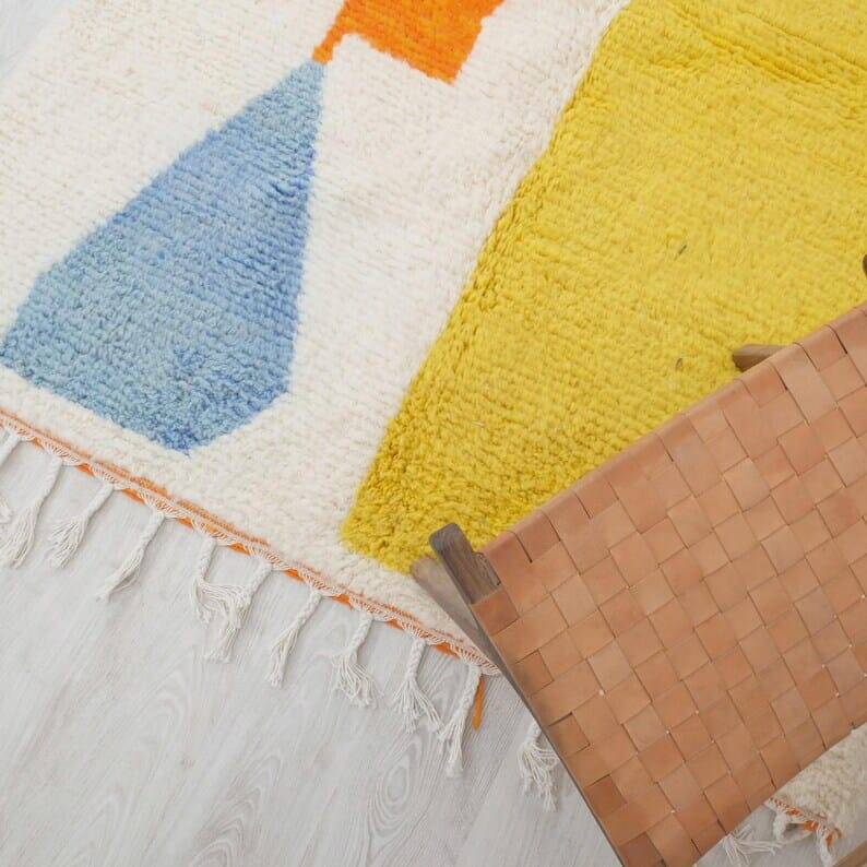 Handwoven Berber rug with traditional coloured patterns, size 1.4/2.6 m.