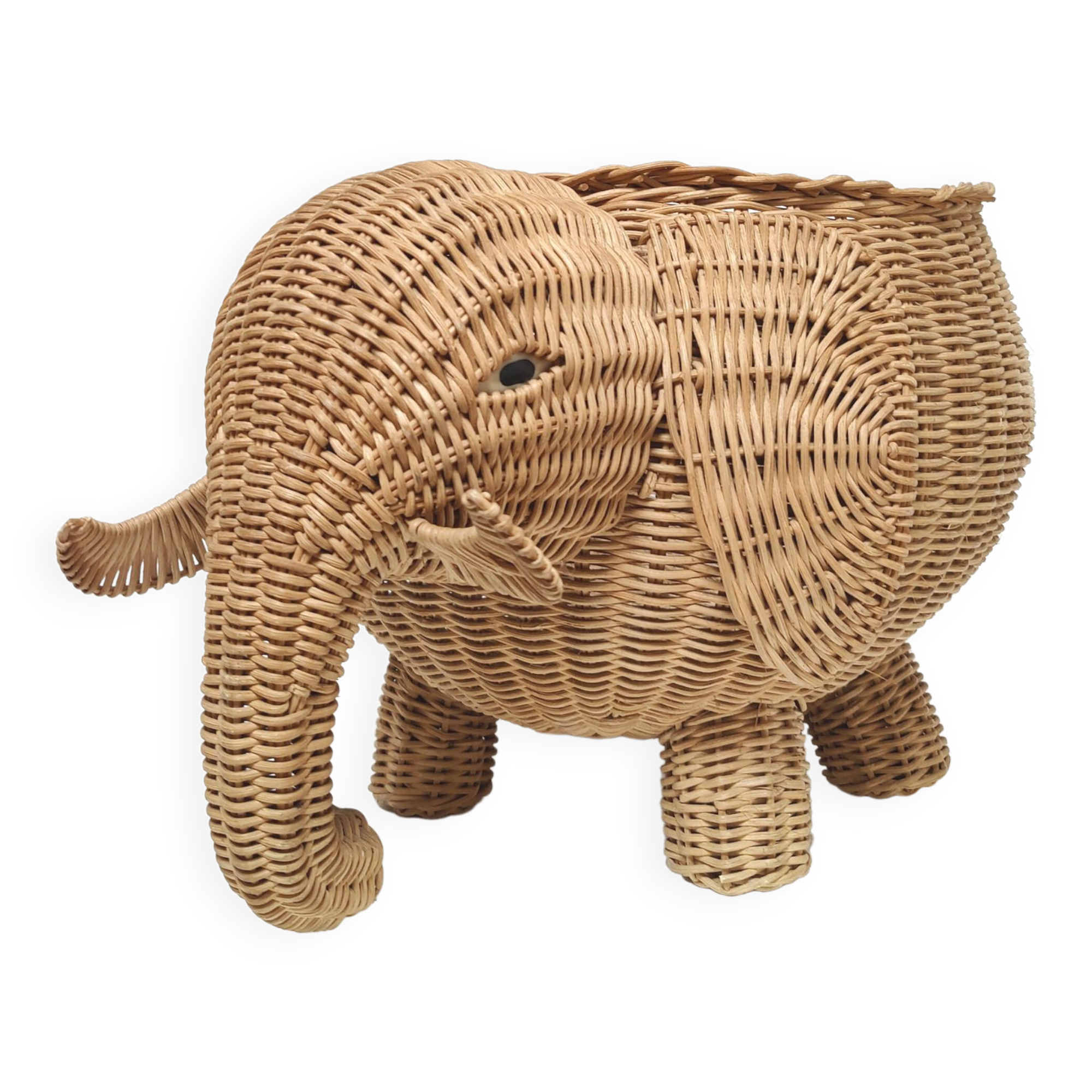 Rattan basket cache pot elephant 60s