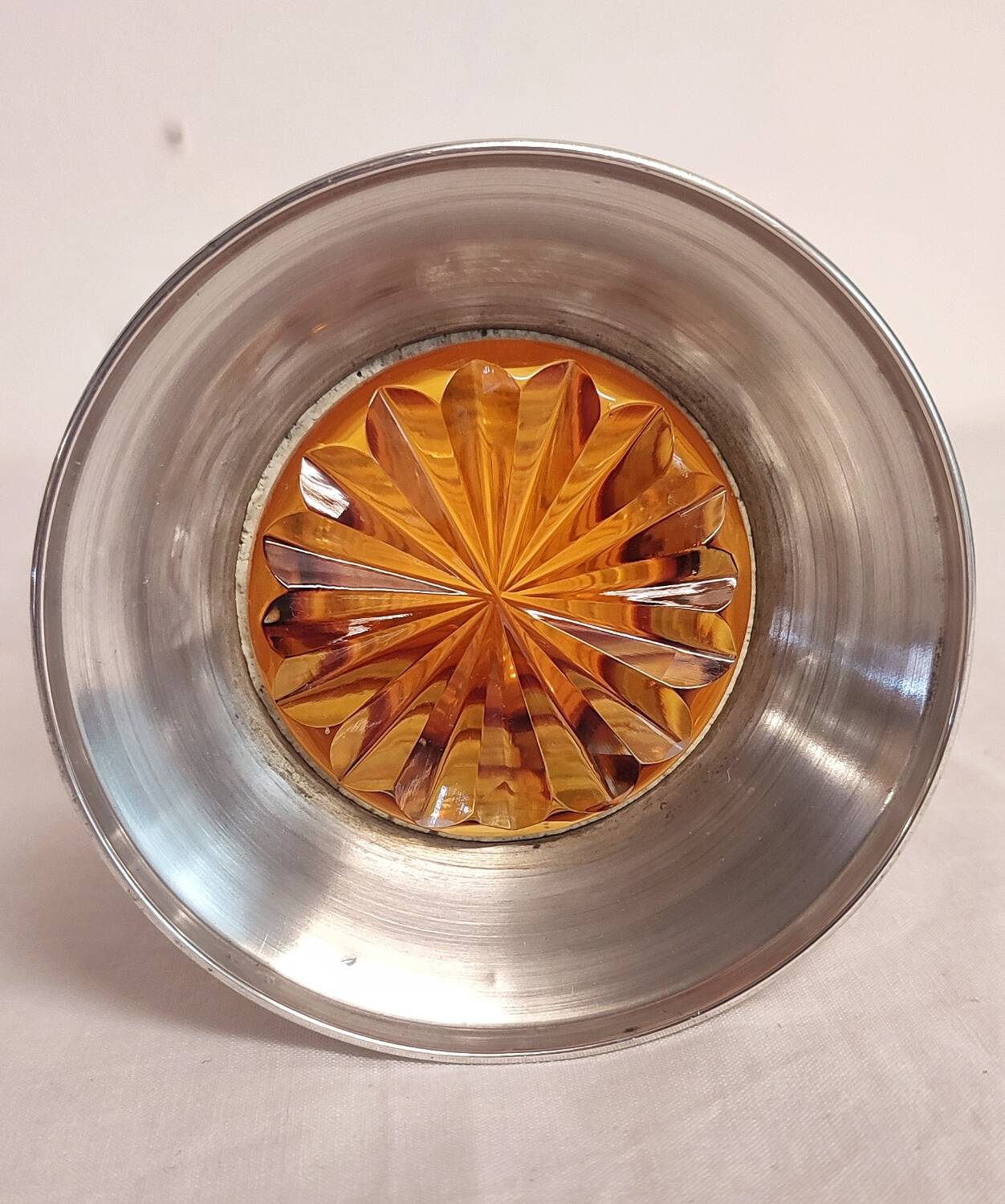 Jarrón de cristal con base de plata. Italia, 1970s