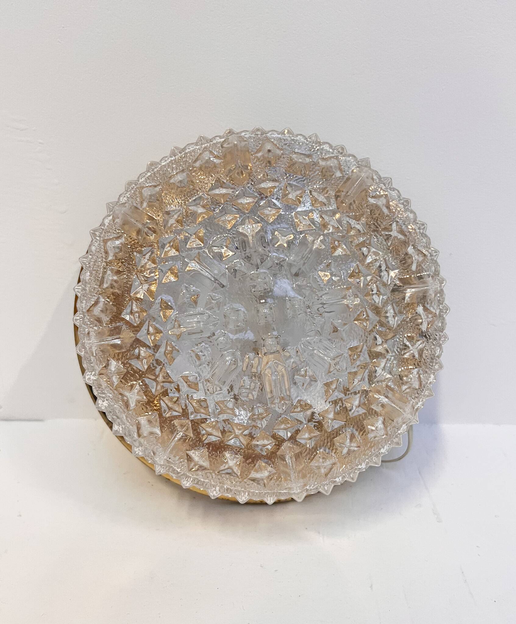 Gold colored glass ceiling or wall lamp in Hollywood style, 1970s