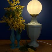 Vintage table lamp in blue ceramic and white opaline.