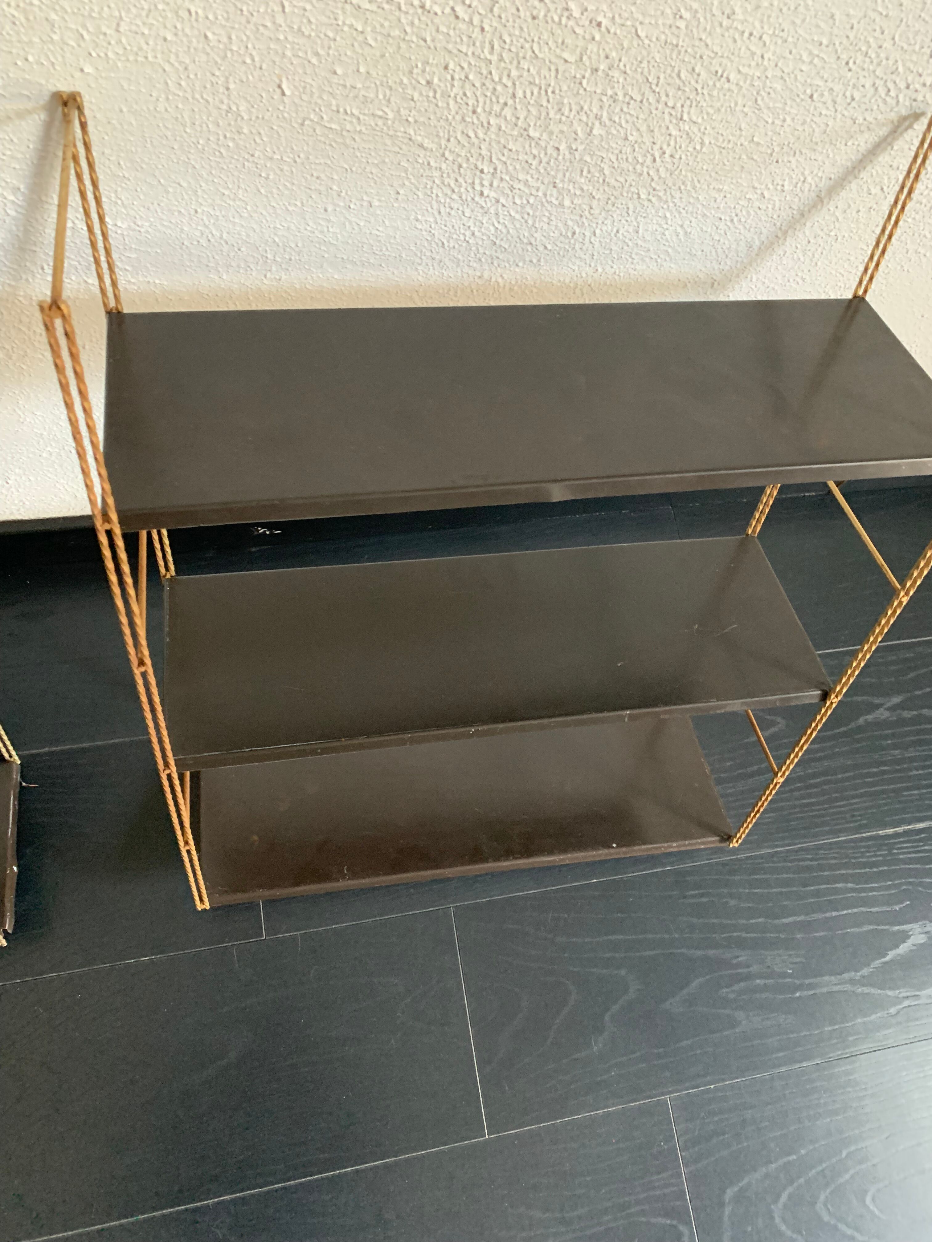 Pair shelves vintage 1960 string chocolate gold - 144 x 58 cm