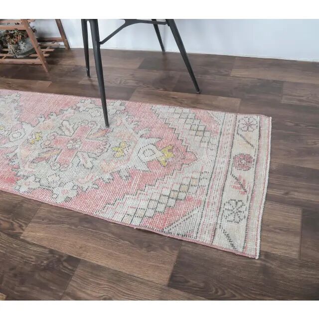 Pink Turkish Oushak Kilim Runner 59x299