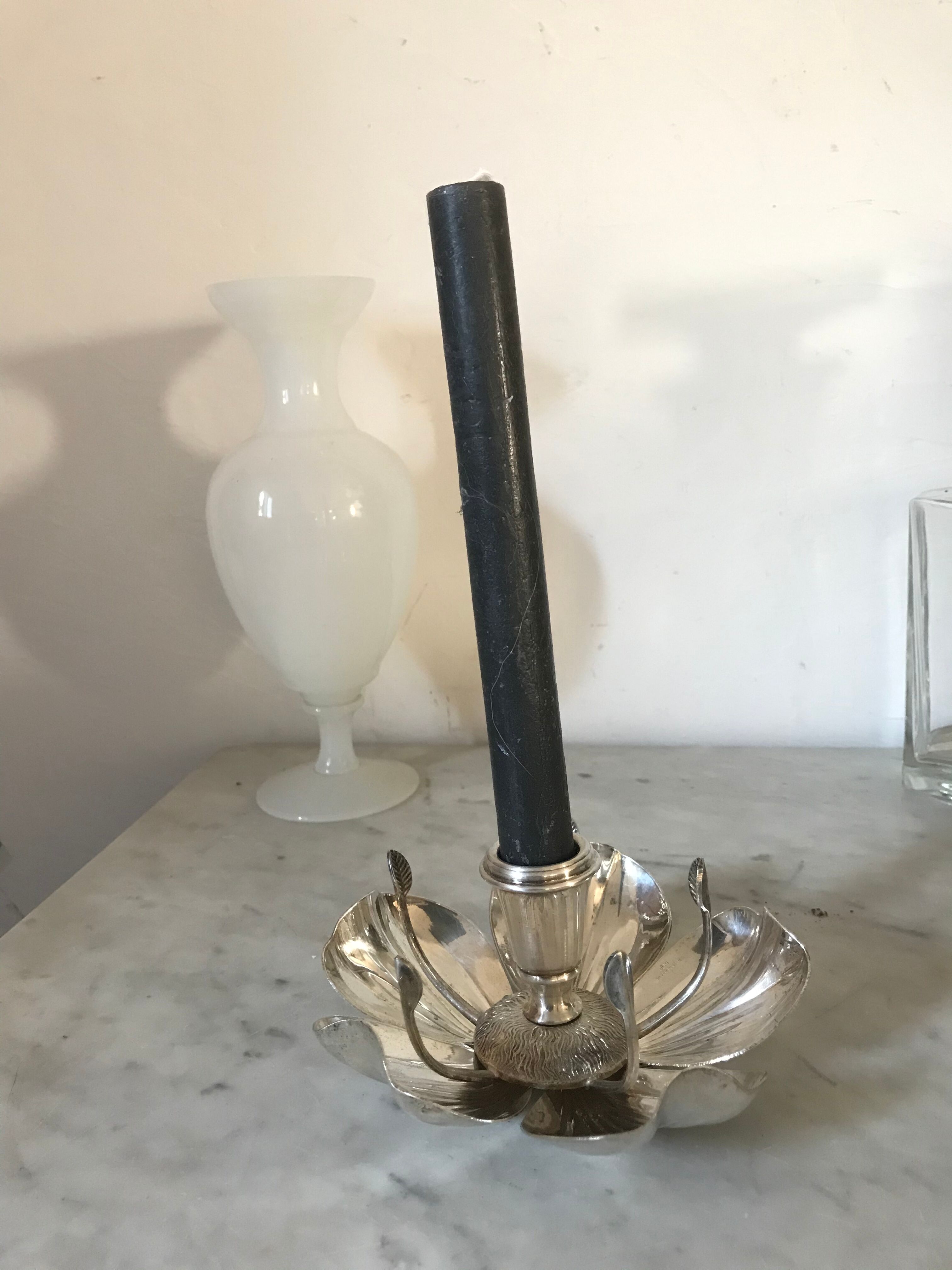 Vintage Olri silver metal candlestick