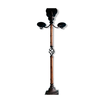 Wrought iron and rattan candlestick on foot 3 branches