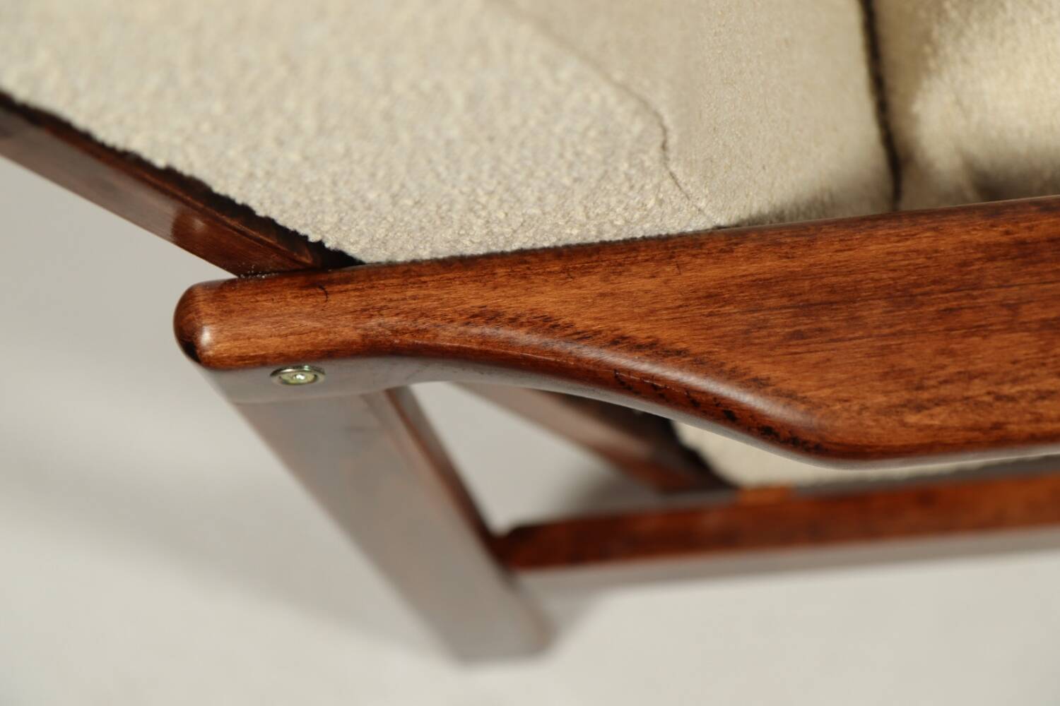 Vintage dark wood beige bouclé armchair by Z.Baczyk 1965