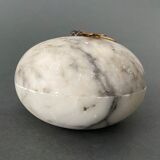 1900 alabaster ball shaped box surmounted by a golden dragonfly