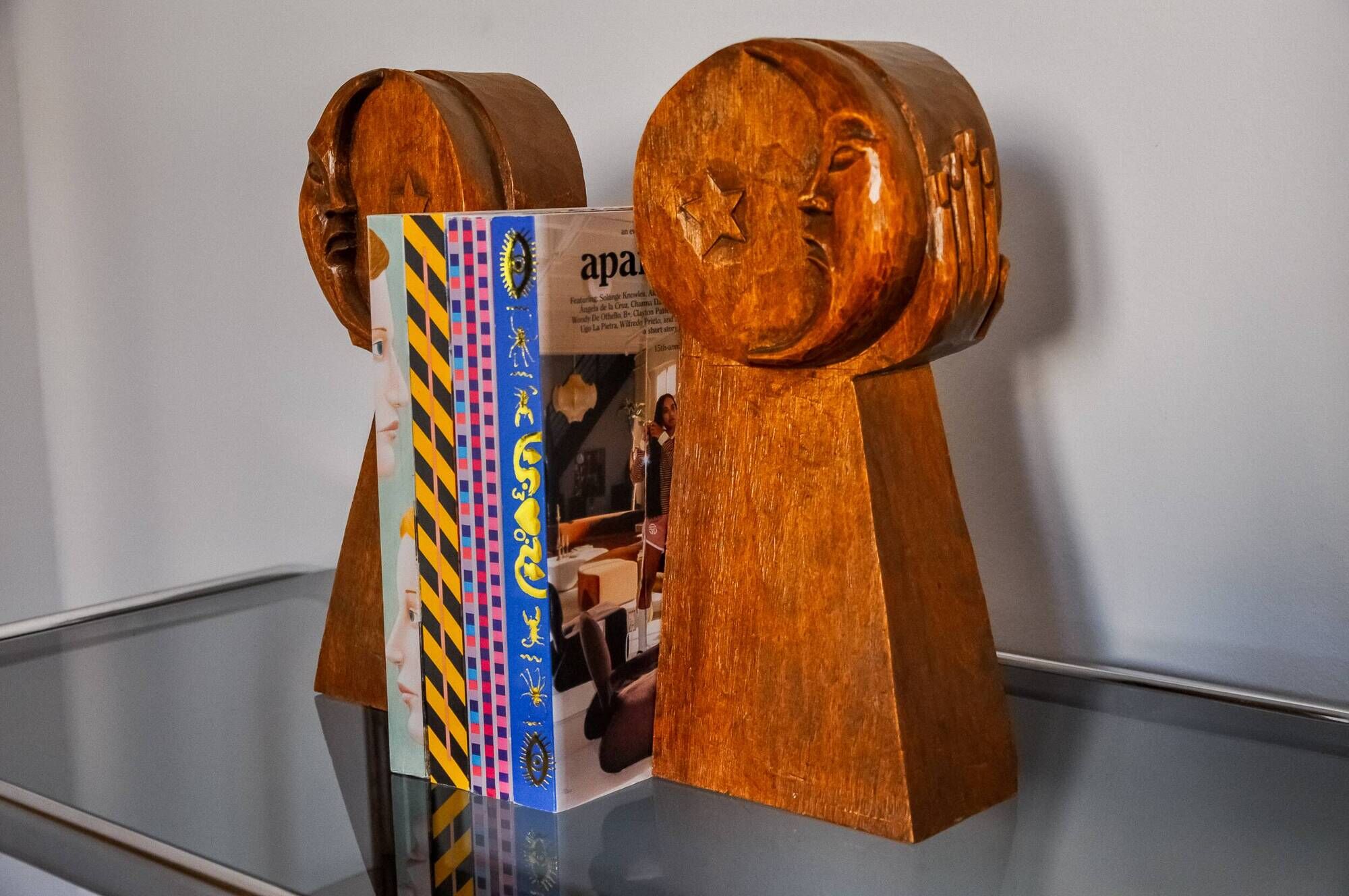 Art Deco bookends, carved wood, France, 1960