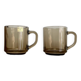 2 Arcoroc France smoked glass mugs