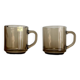 2 Arcoroc France smoked glass mugs