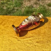 Bohemian Crystal Emerald Red/Rosa Vase with 24K Gold Encrusted Floral Desig