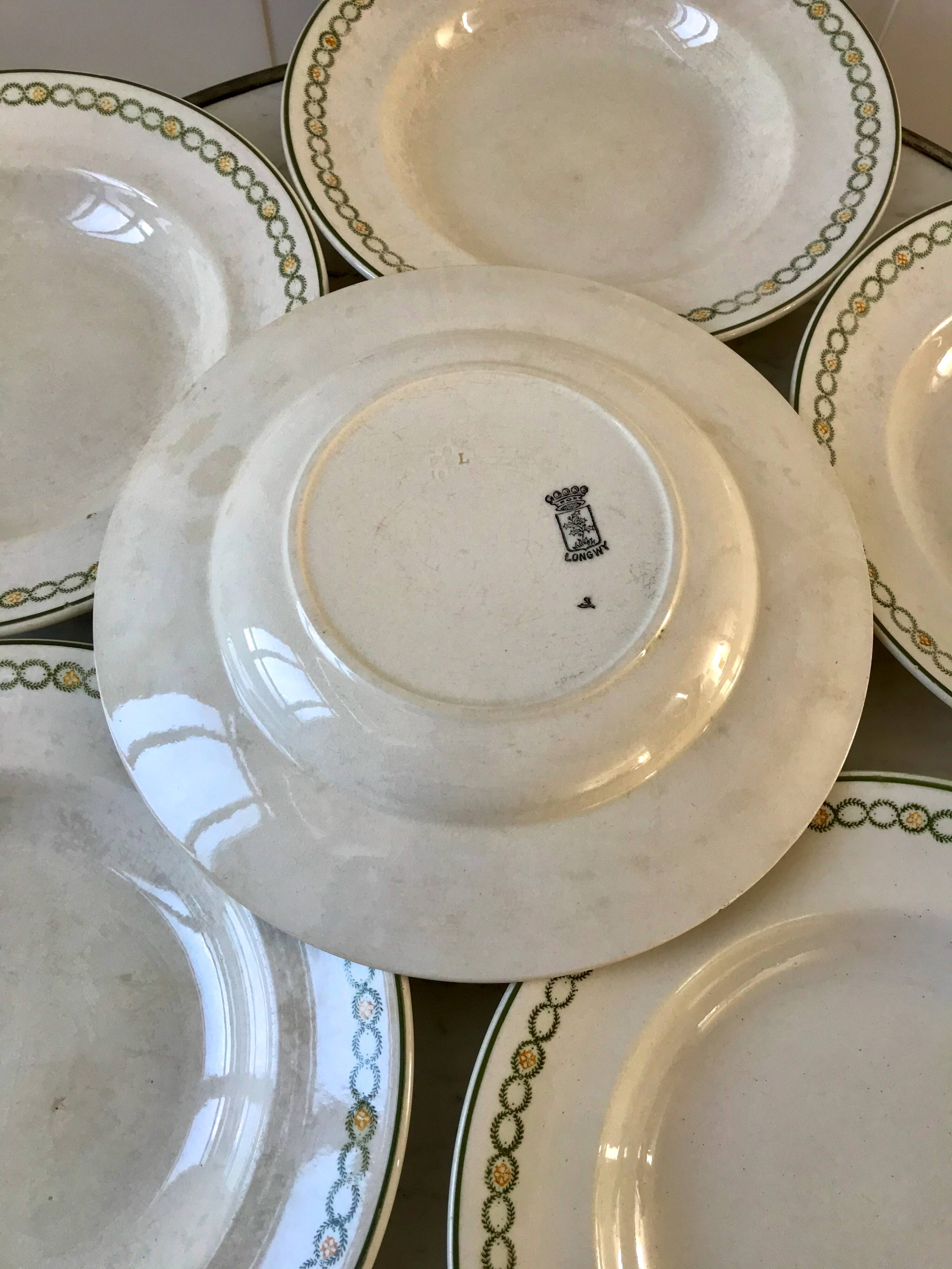 lot of 6 green and orange Longwy Iron Earth hollows from the beginning of the 19th century