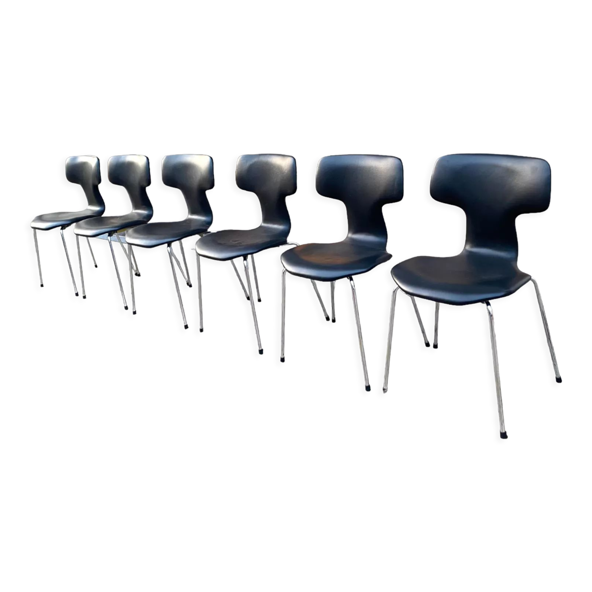Set of 6 Hammer chairs in black leather, by Arne Jacobsen for Frits Hansen